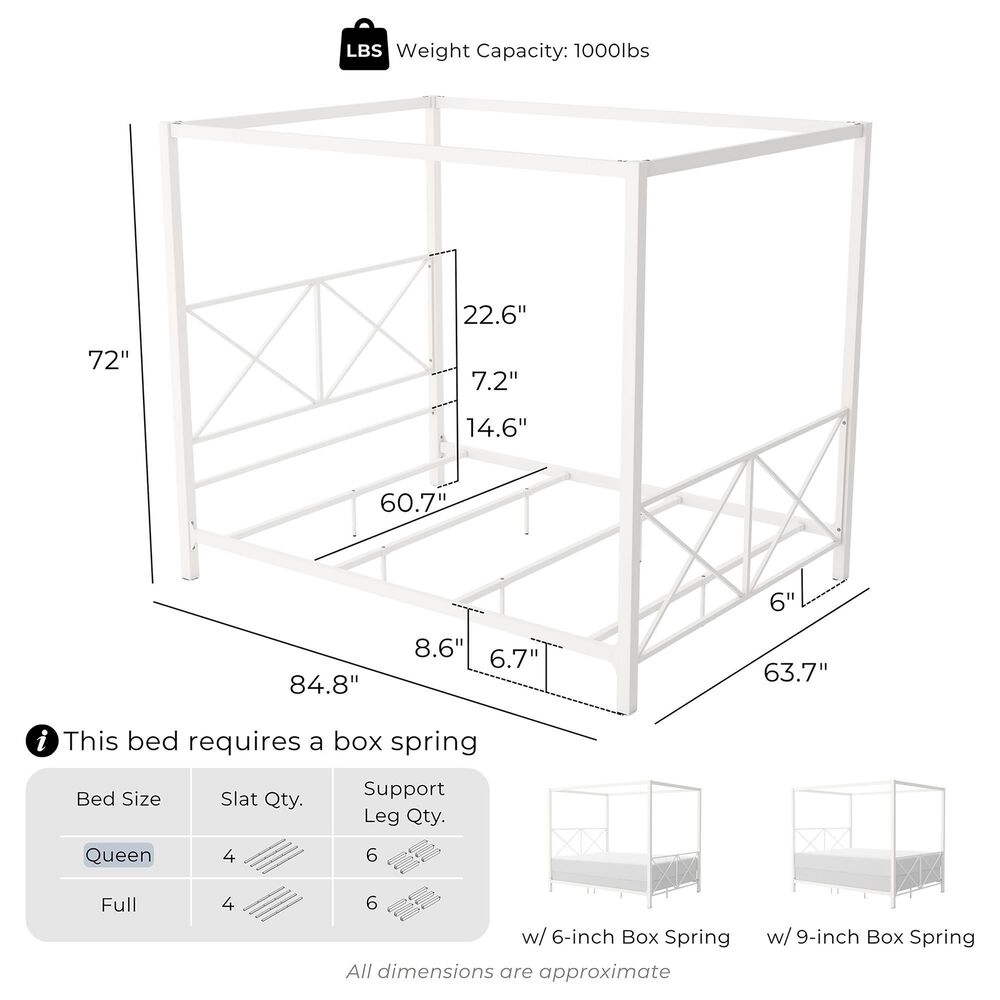Furniture of America Rosadale Queen X-Cross Canopy Bed in White, , large