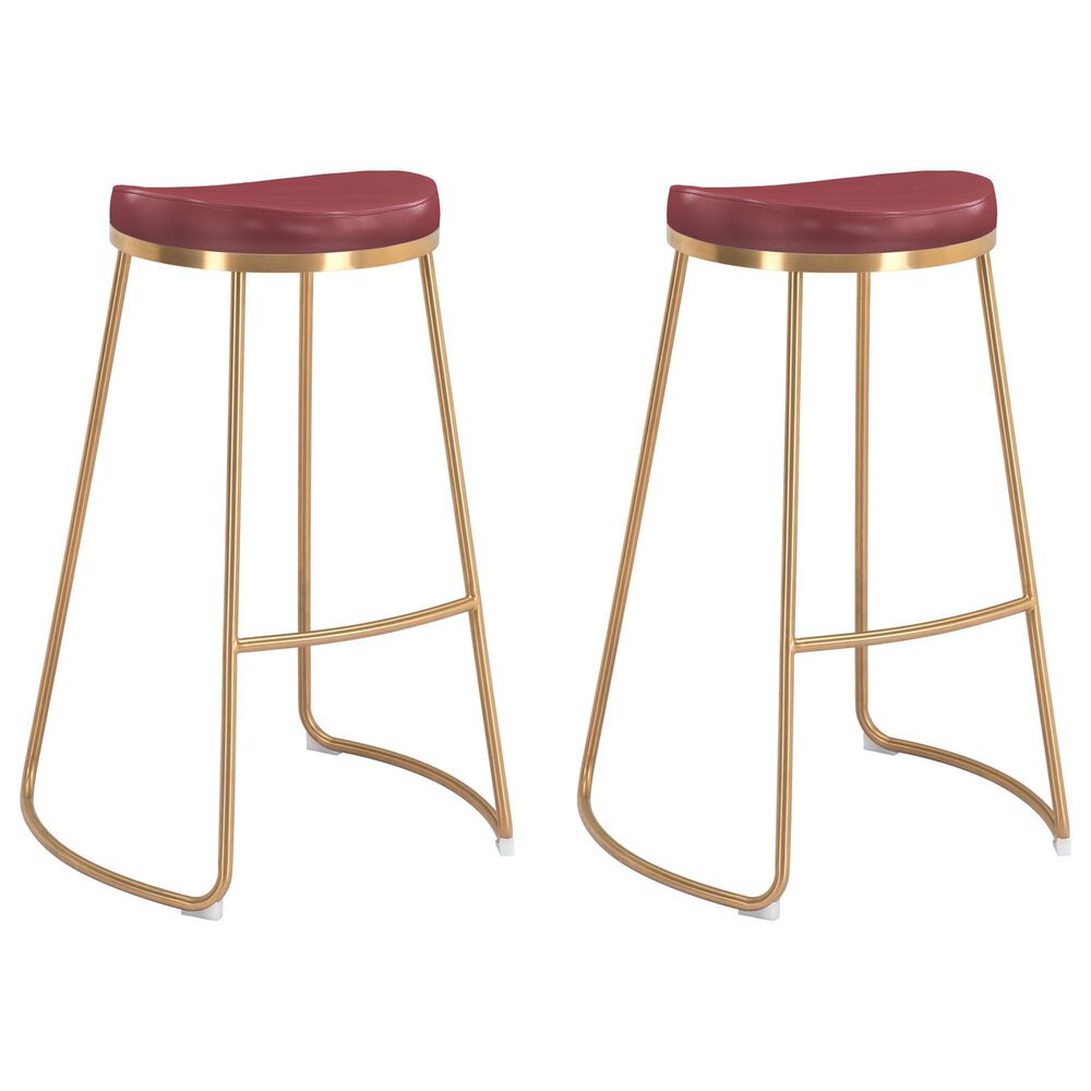 Zuo Modern Bree Barstool in Burgundy and Gold (Set of 2), , large