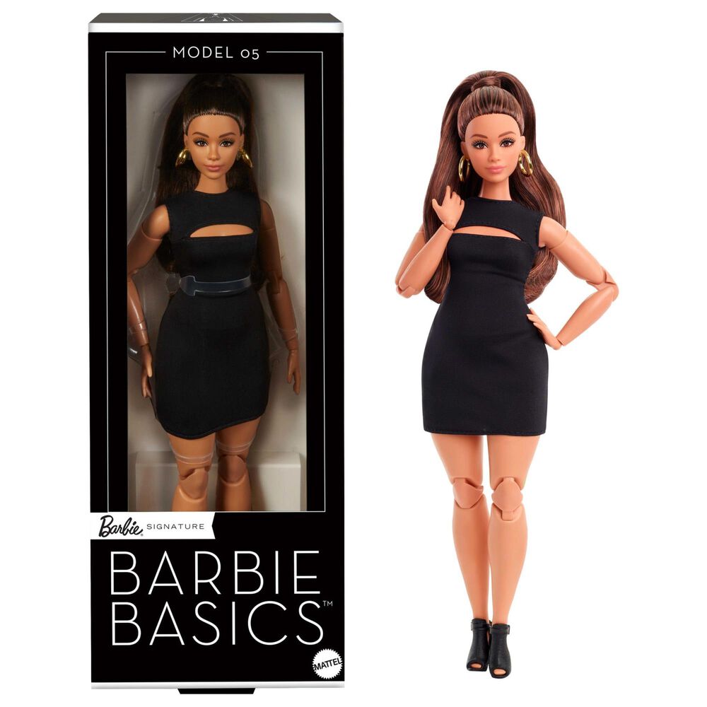 Barbie Basics 05 Doll with Brunette Hair, Black Dress and Heels, , large