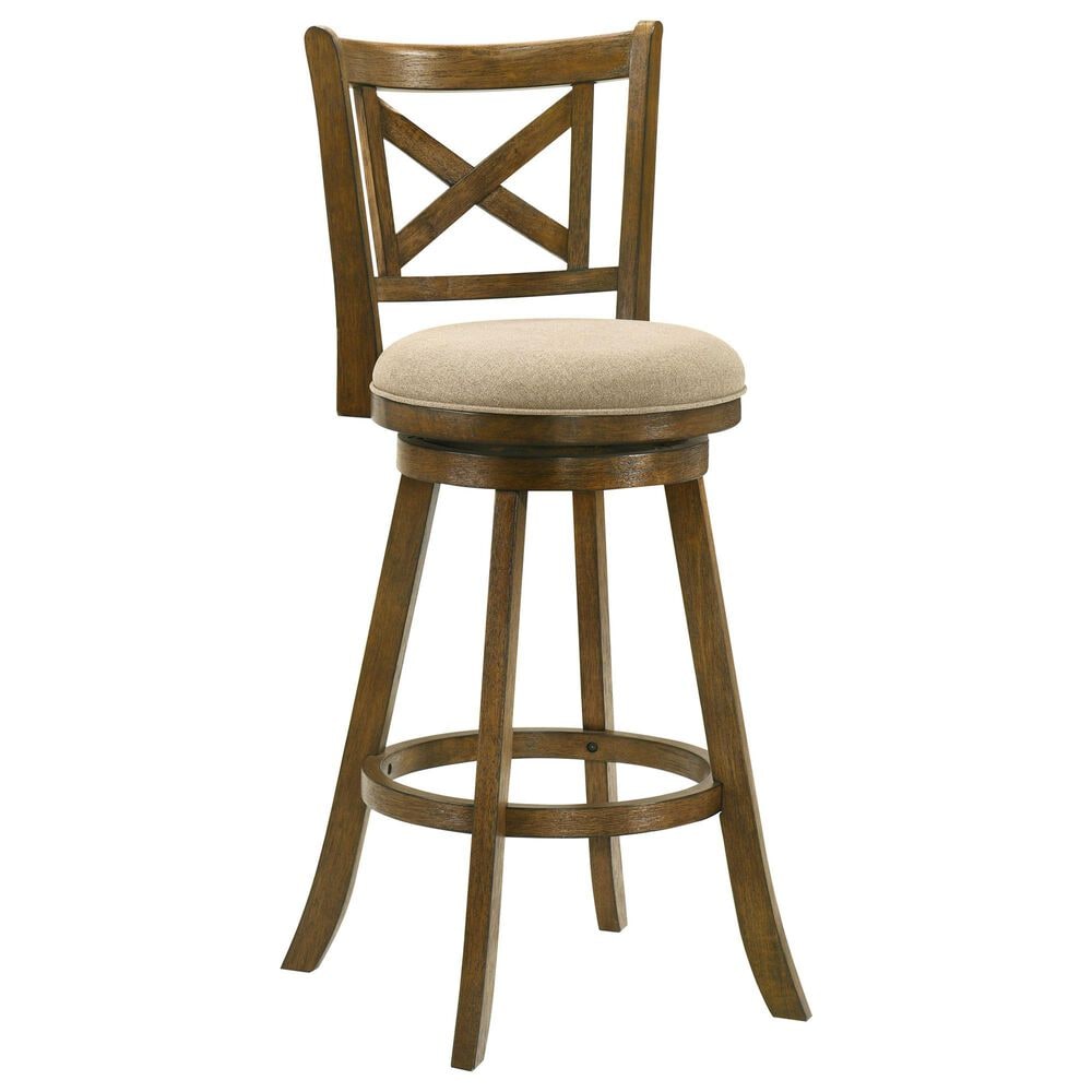 Armen Living Kodi Swivel Bar Height Stool with Light Scone Upholstery in Sepia Brown, , large