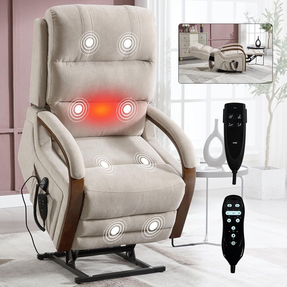 Hearth and Haven Power Lift Recliner in Beige, , large