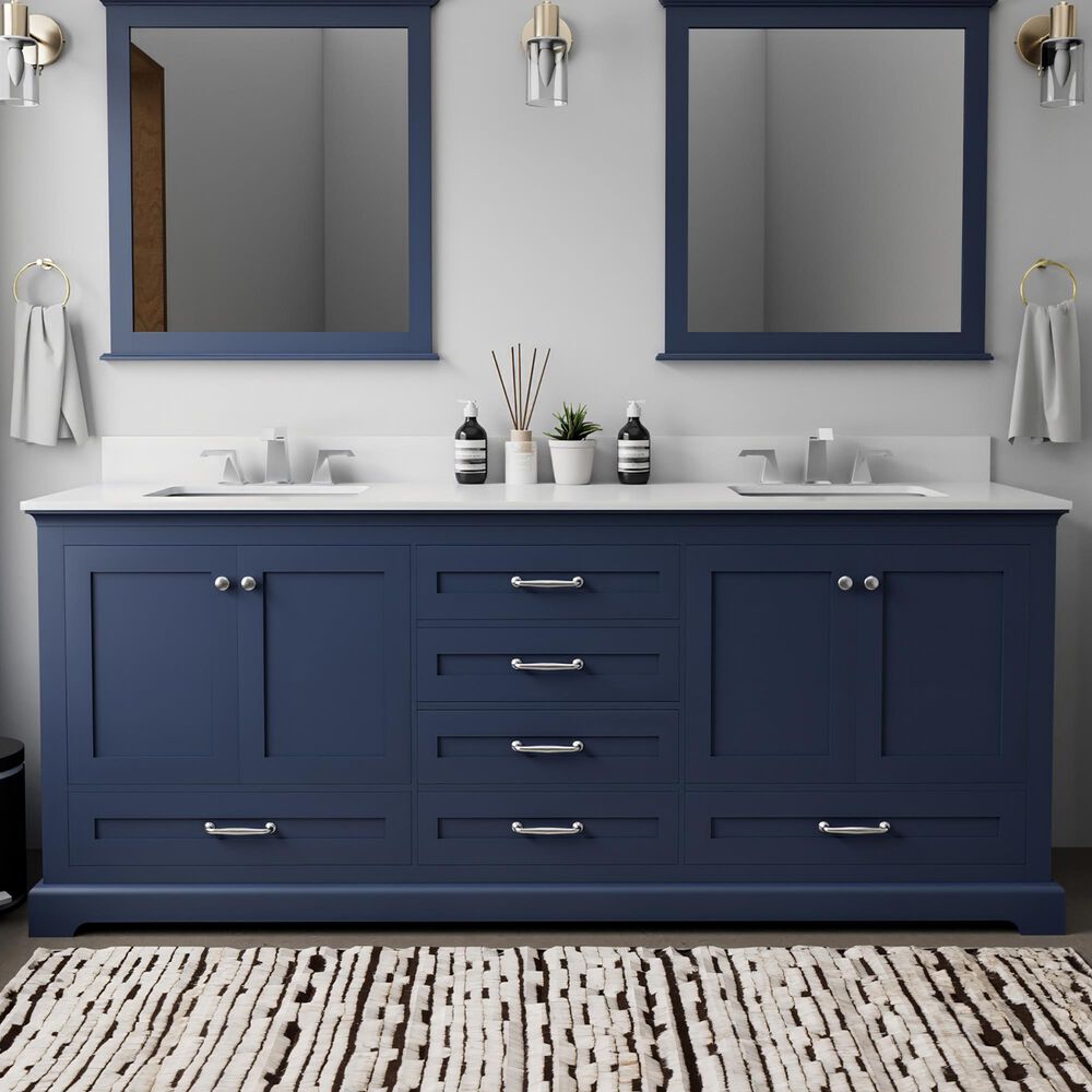 Lexora Home Dukes 80" Double Bathroom Vanity in Navy Blue with 2 cm White Quartz Top and Rectangular Sinks, , large