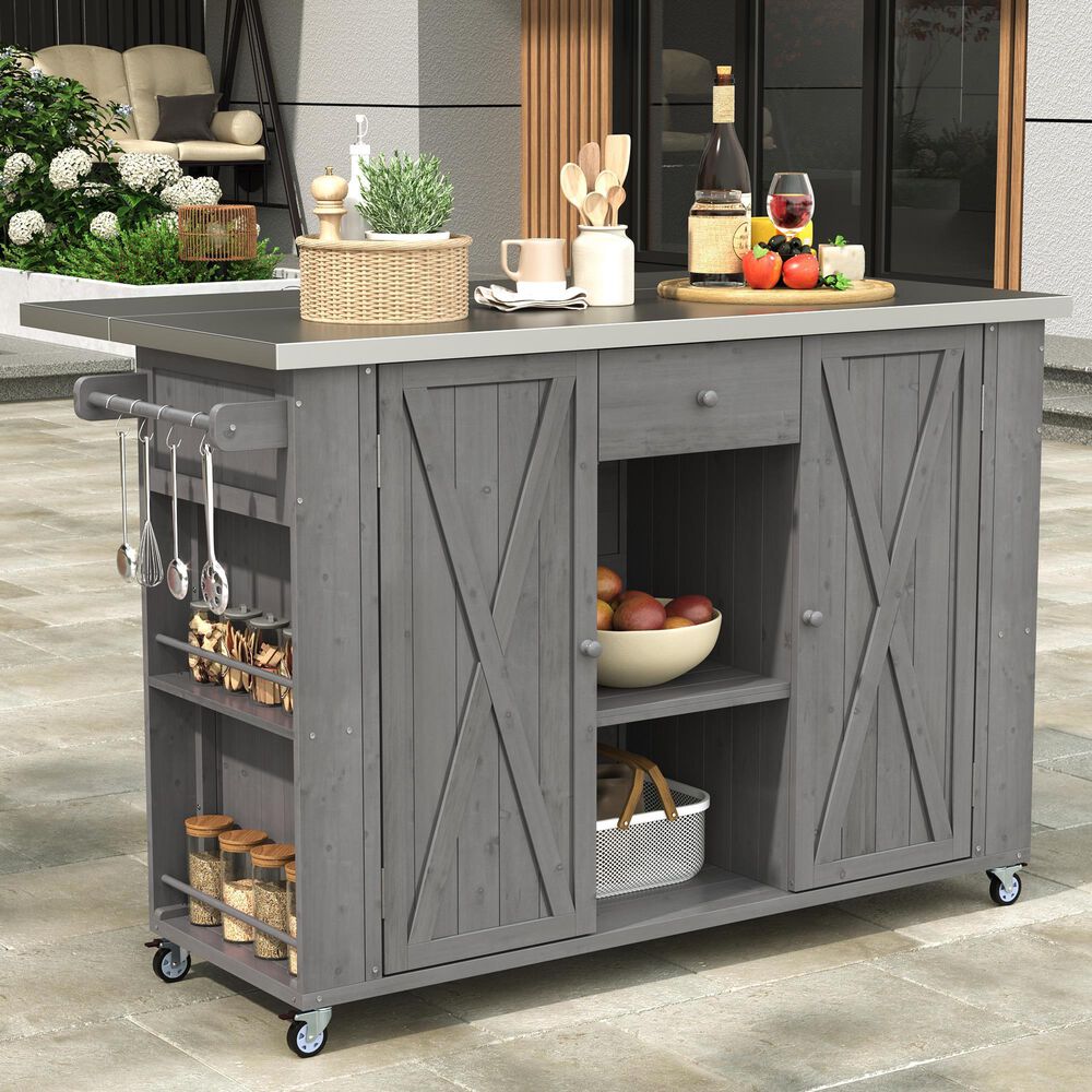 Hearth and Haven Outdoor Kitchen Island with Stainless Steel Top in Grey, , large