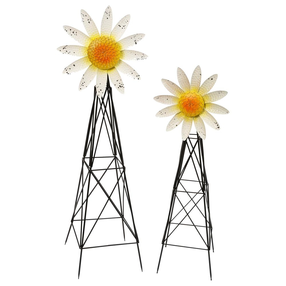 The Gerson Company 69.2" Sunflower Windmill in Silver and White - Set of 2, , large