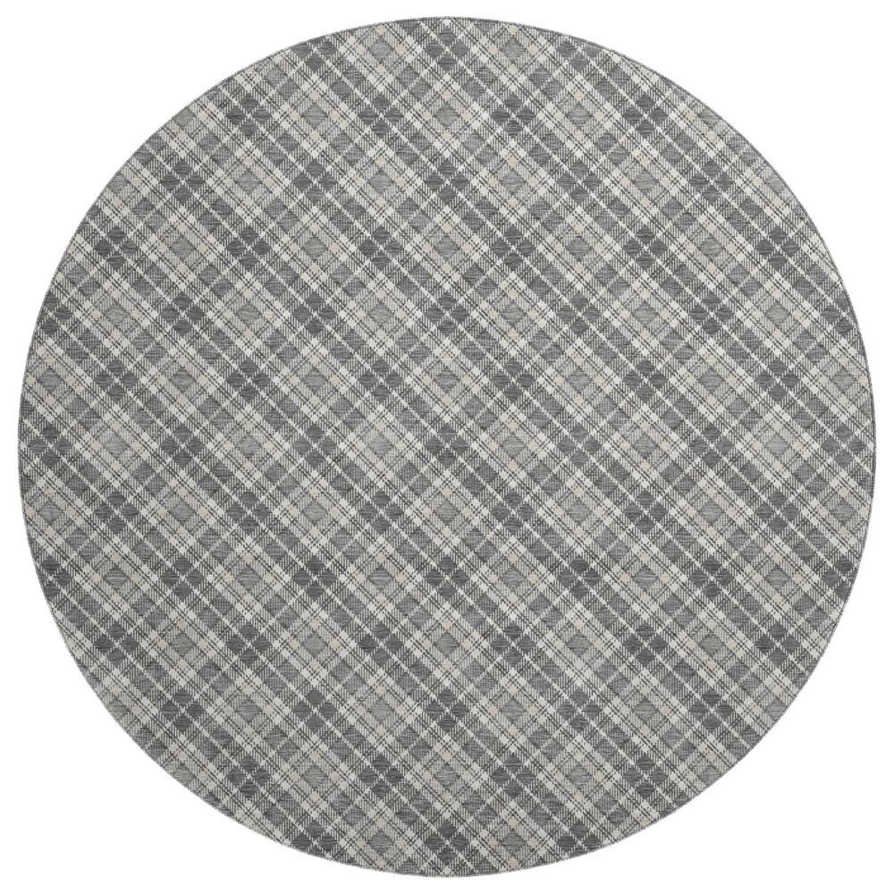 Dalyn Rug Company Soft Essentials Plaid Gray 8" Round Indoor/Outdoor Area Rug, , large