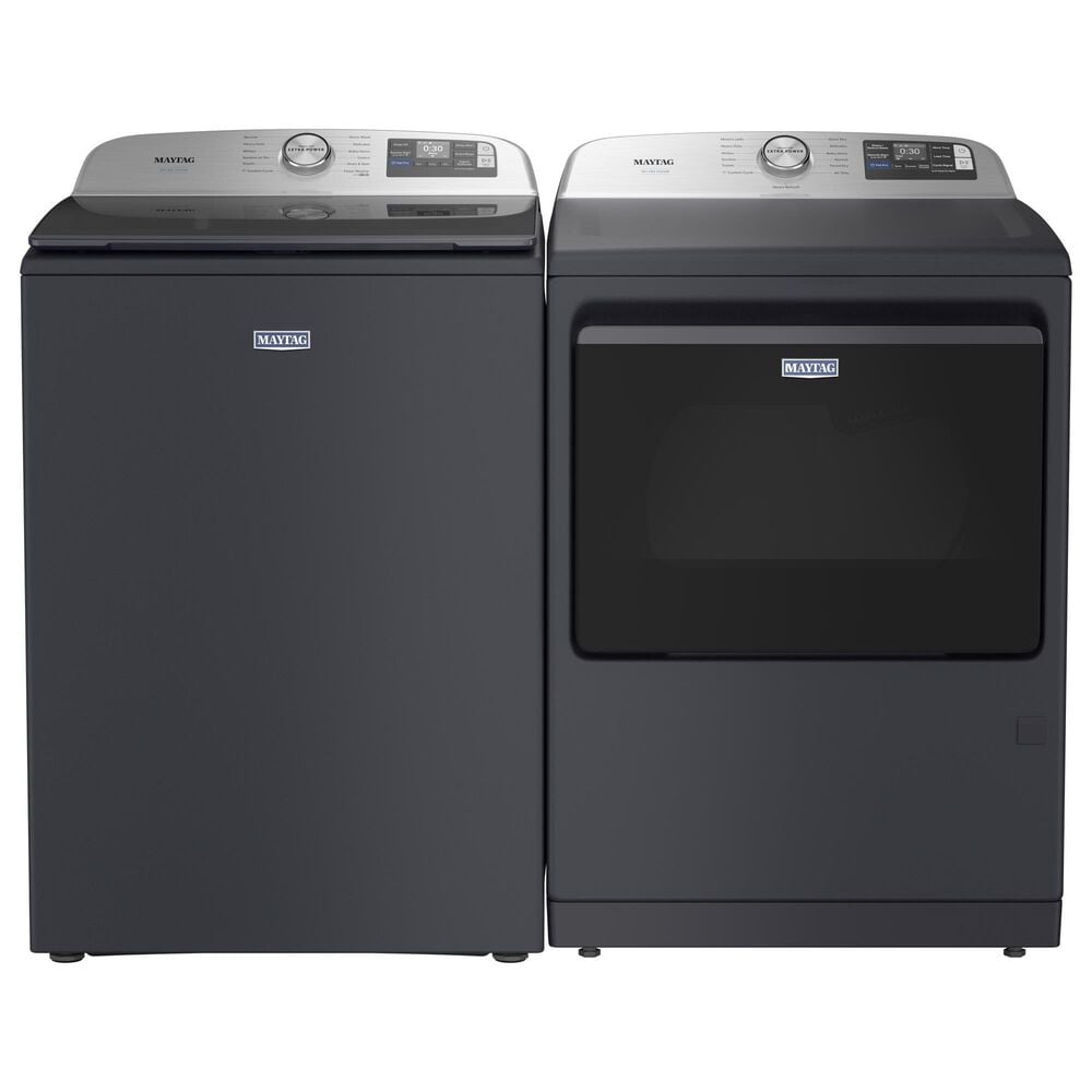 Maytag 5.3 Cu. Ft. Smart Pet Pro Top Load Impeller Washer and 7.4 Cu. Ft. Gas Smart Top Load Dryer Laundry Pair in Midnight Steel, , large