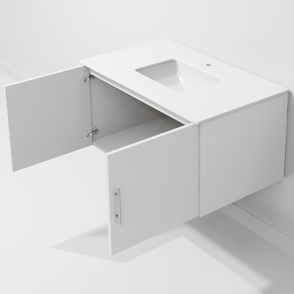 Lexora Home Geneva 36&quot; Single Bathroom Vanity in Glossy White with 2 cm White Cultured Marble Top and Rectangular Sink, , large