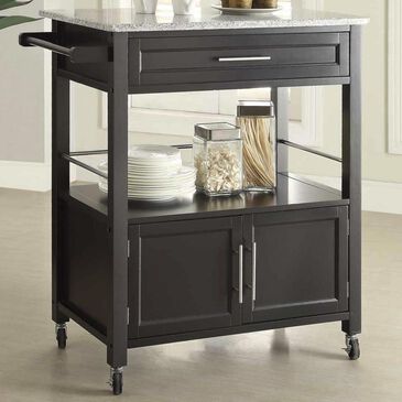 Linden Boulevard Mitchell Kitchen Cart with Granite Top in Black, , large