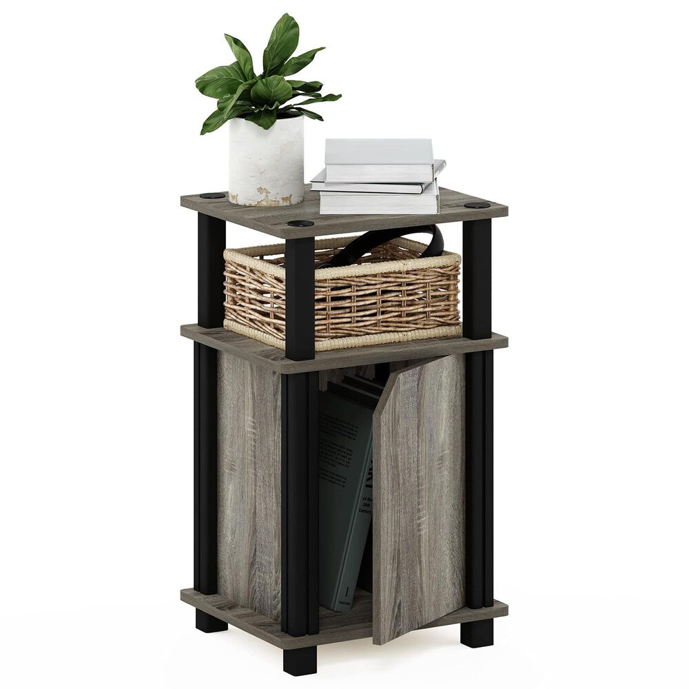 HOMLUX Brahms 3-Tier End Table in French Oak Grey and Black, , large