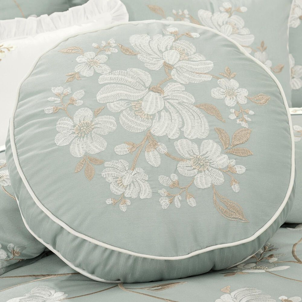 J. Queen New York Spring Garden 15&quot; Round Throw Pillow in Spa and White, , large