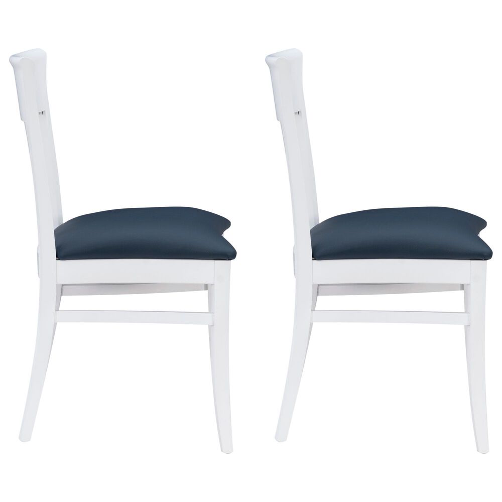 Linon Home Decor Jenny Side Chair with Navy Blue Faux Leather Cushion Seat in White (Set of 2), , large