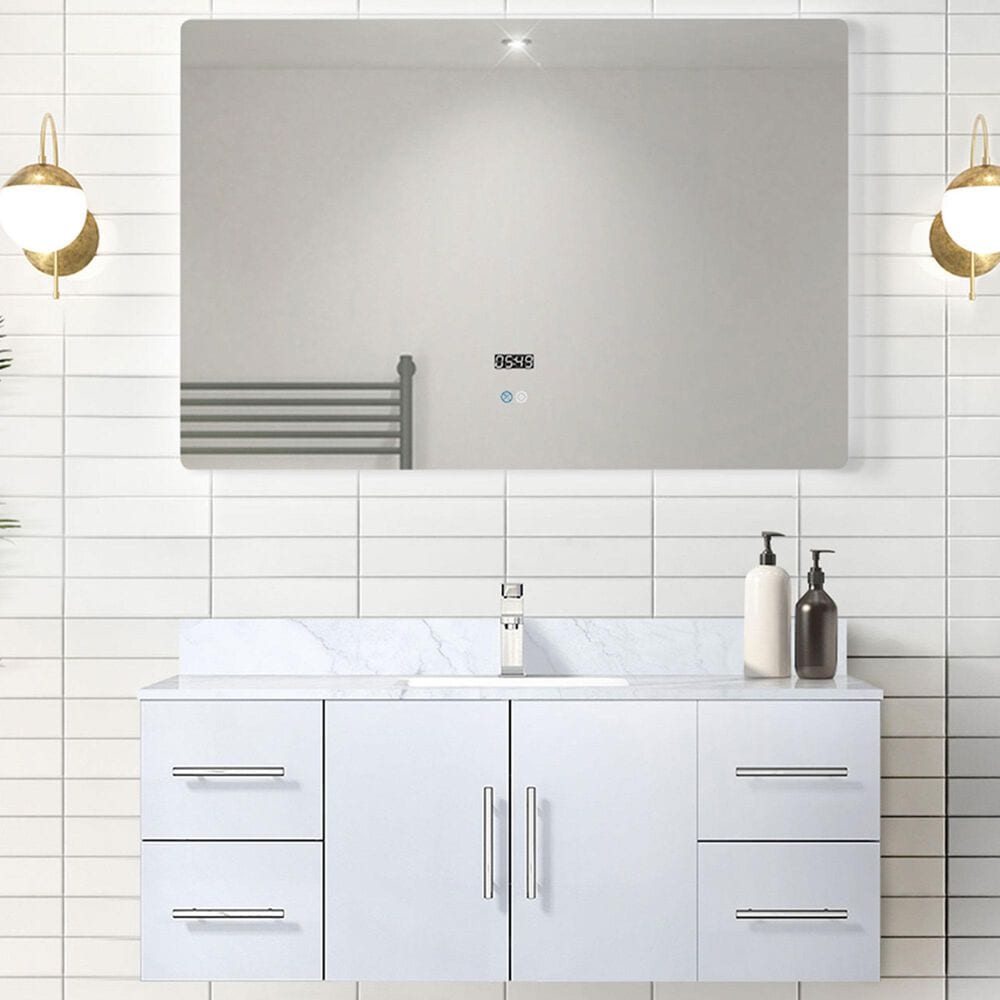 Lexora Home Geneva 48&quot; Single Bathroom Vanity Cabinet Only in Glossy White and 48&quot; LED Mirror, , large