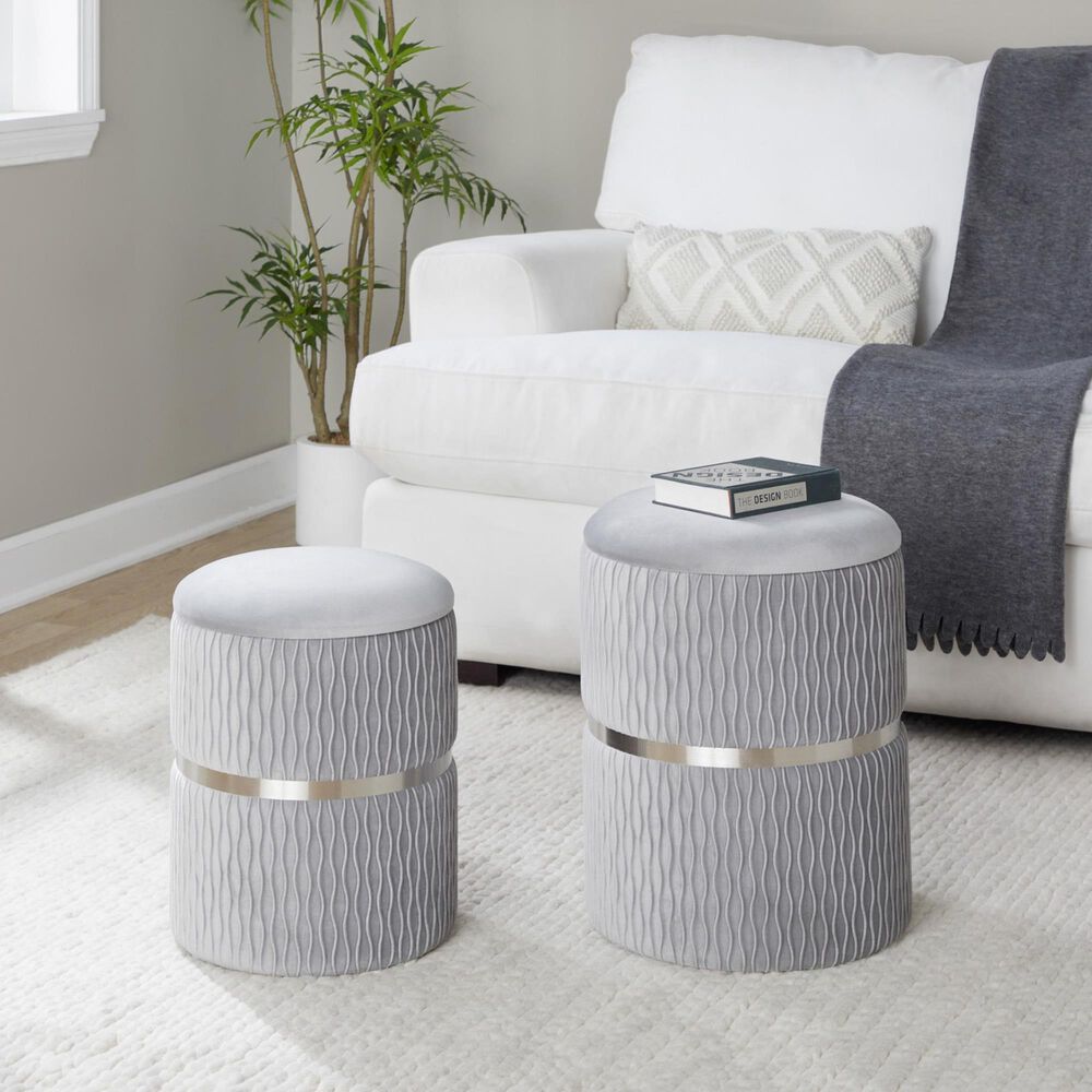 Lumisource Cinch 2-Piece Nesting Ottoman Set in Silver, , large
