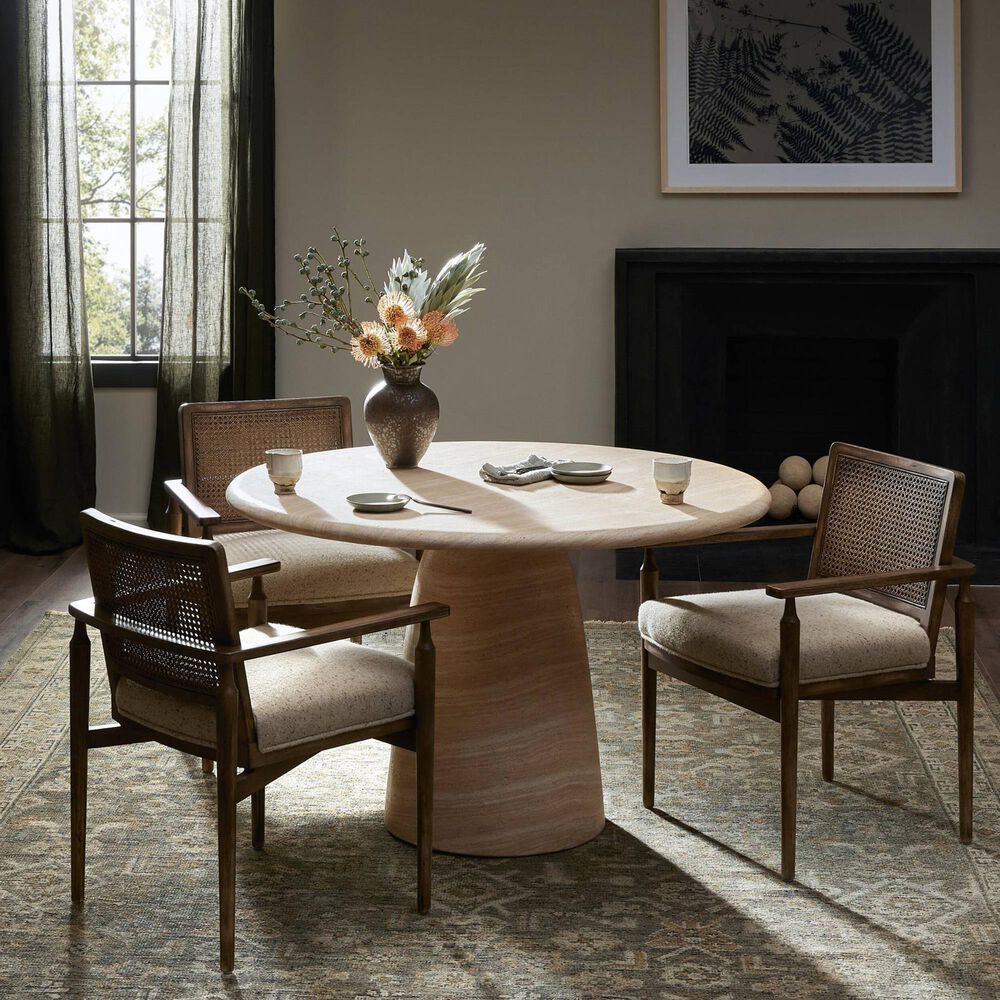 Four Hands Janice 48&quot; Round Pedestal Dining Table in Faux Travertine , , large