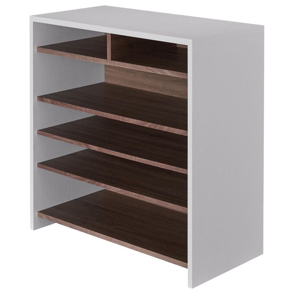 Furniture of America Parker 6-Shelf Shoe Cabinet in White and Brown, , large