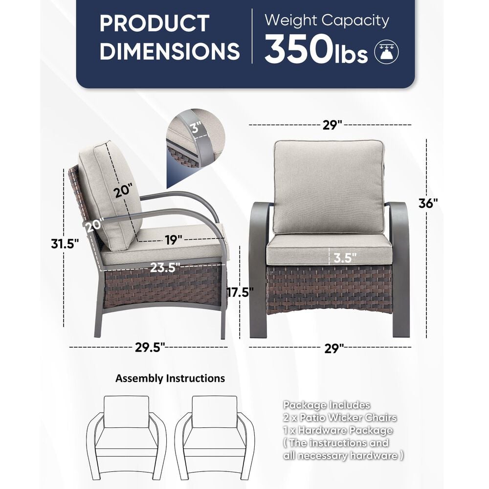 Sunwell Garden 36" Patio Stationary Chair with Metal Armrest in Beige (Set of 2), , large