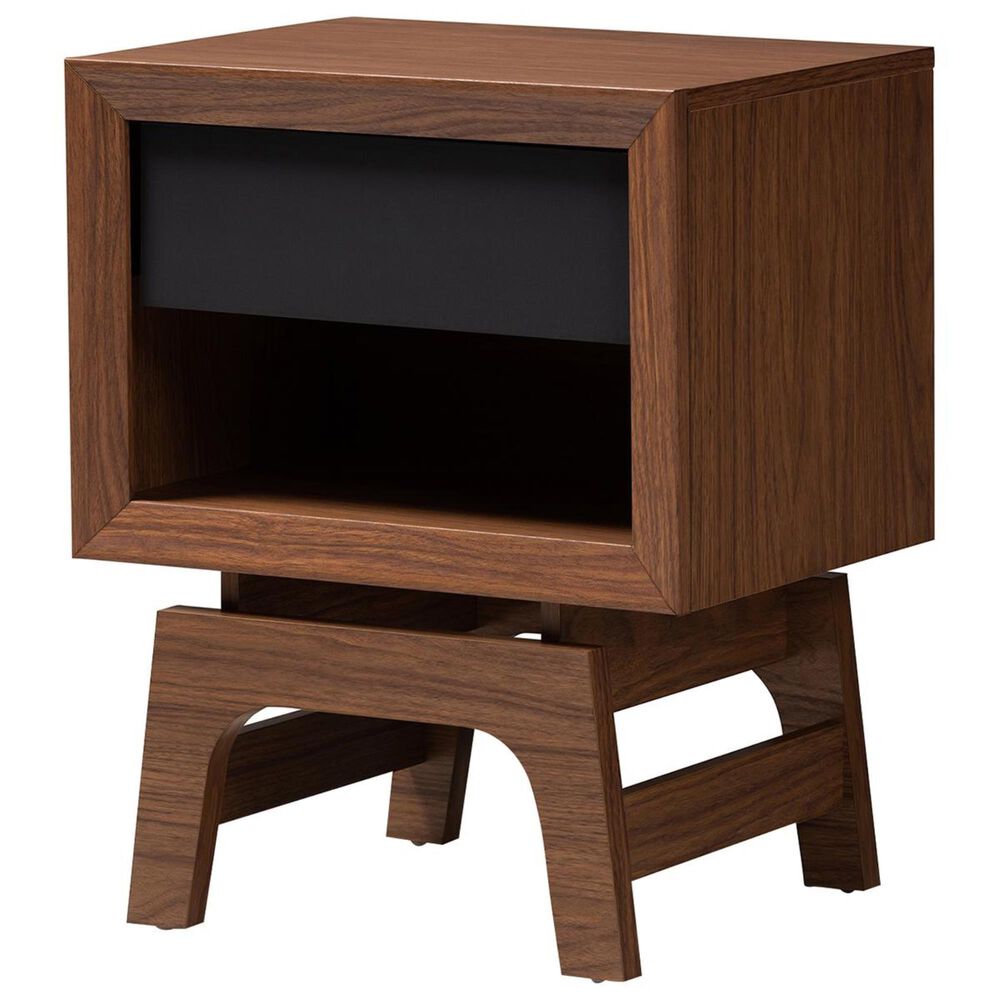 Baxton Studio Svante 1 Drawer Nightstand in Walnut/Gray, , large
