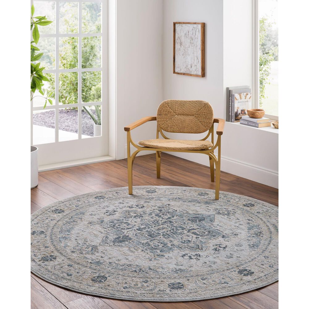 Surya Brunswick 6&#39;7&quot; Round Dusty Sage, Taupe, Light Gray, White, Pale Blue, Olive, Teal and Light Sage Area Rug, , large