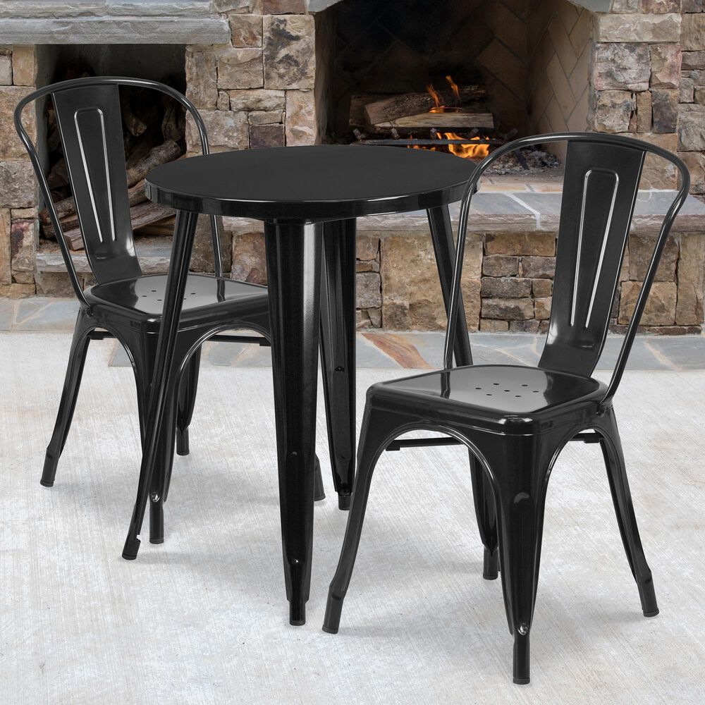 Flash Furniture 3-Piece Metal Table Set in Black, , large
