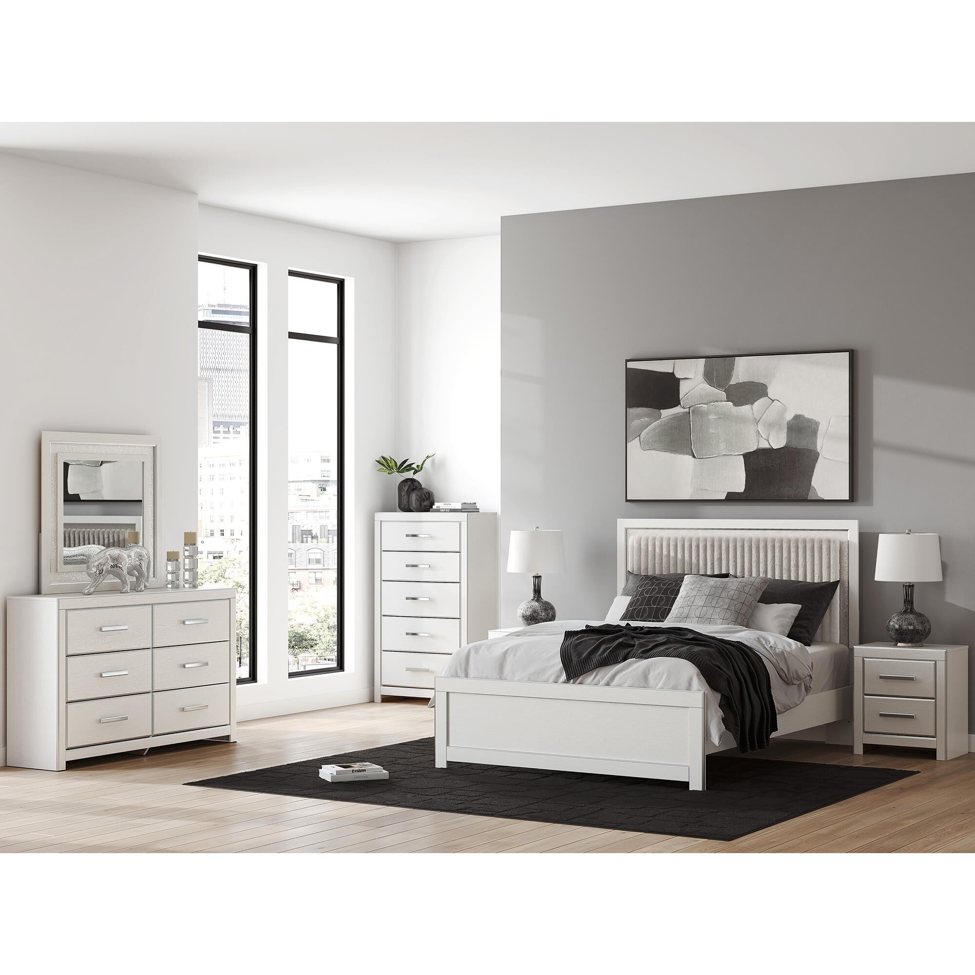 Ashley Zuraleus 6-Drawer Dresser and Mirror in Matte White and Chrome