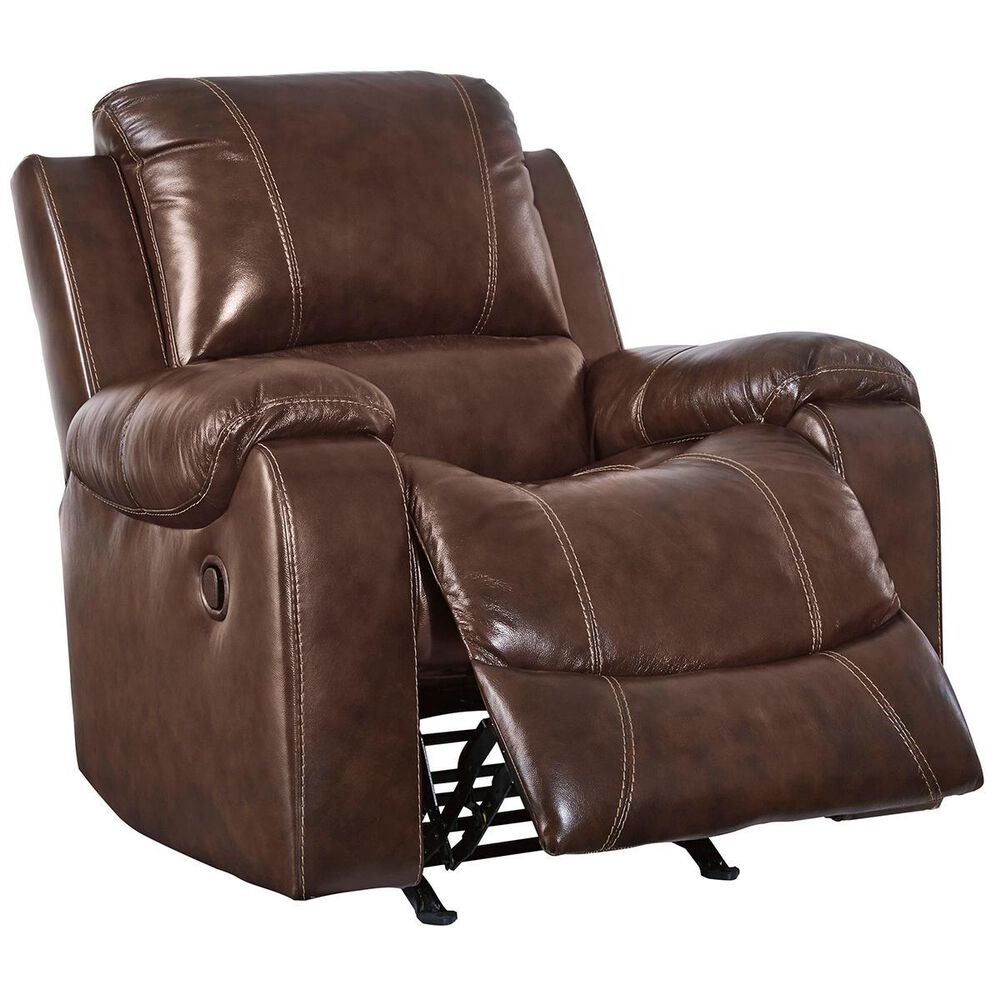 Signature Design by Ashley Rackingburg Leather Manual Rocker Recliner in Mahogany, , large
