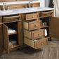 James Martin Vanities Bristol 60" Double Bathroom Vanity in Saddle Brown with 3 cm Carrara White Marble Top and Rectangular Sinks, , large