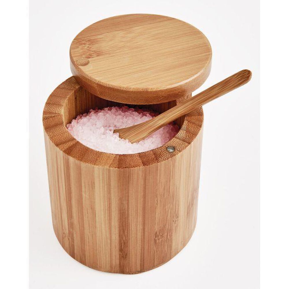 HIC Kitchen Salt Box with Lid and Spoon in Brown, , large