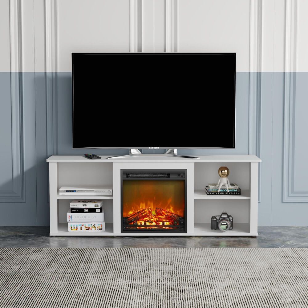 Noviland 59&quot; Fireplace TV Stand in Solid White, , large