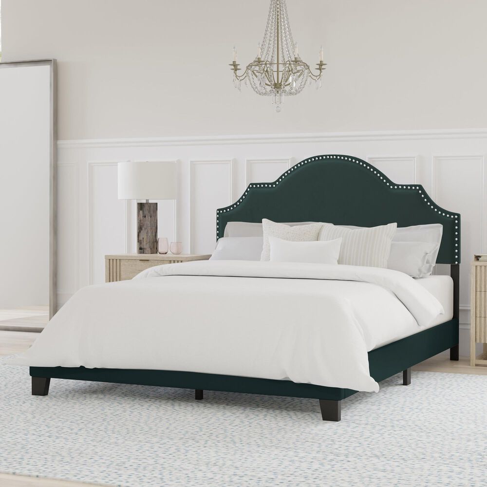 Richlands Furniture Cynthia Queen Panel Bed with Green Upholstery in Black, , large
