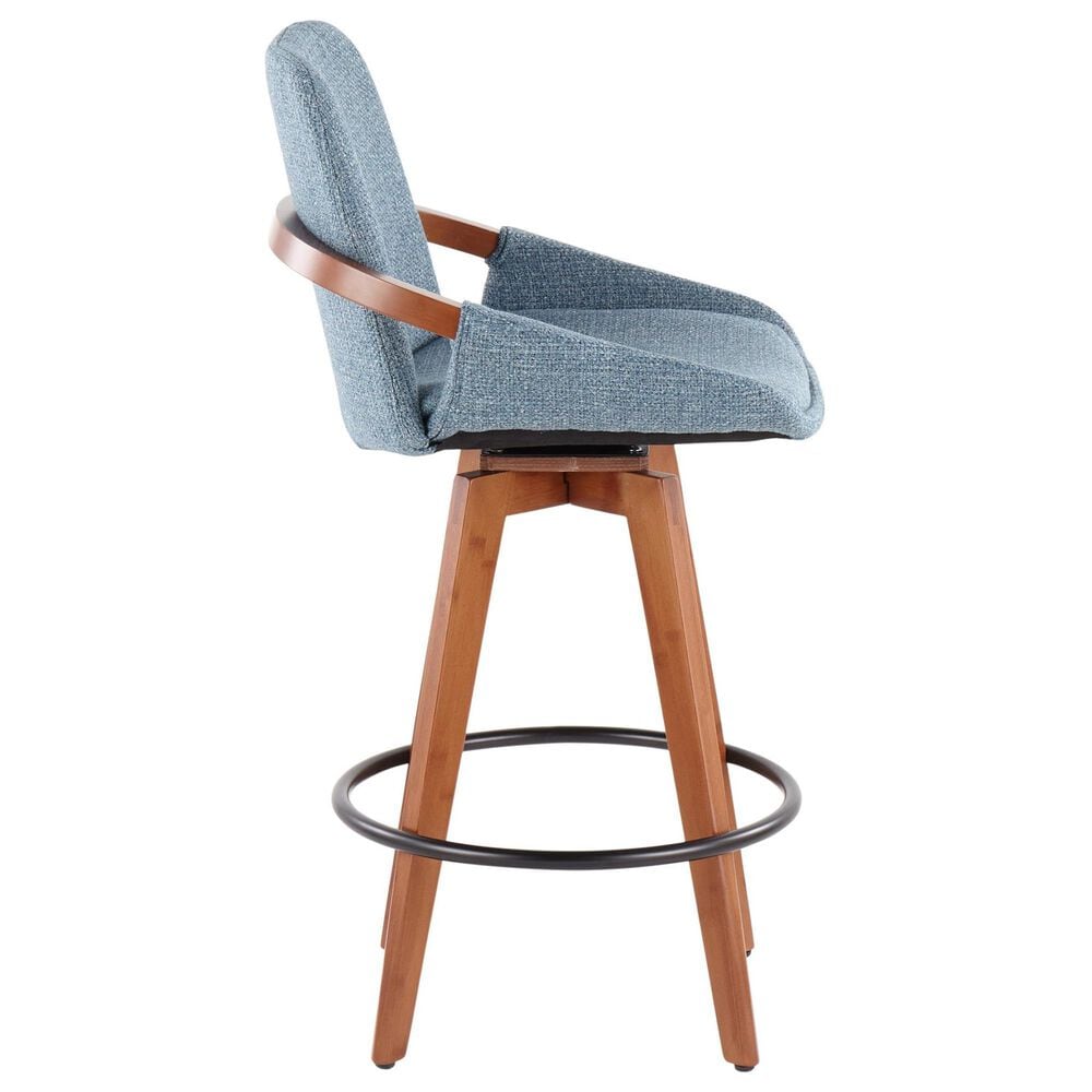 Lumisource Cosmo Swivel Counter Stool with Blue Noise Cushion in Walnut and Black, , large