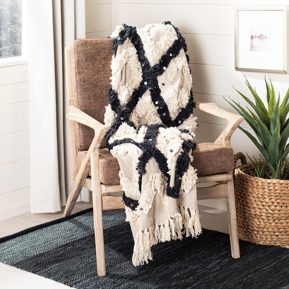 Safavieh Lila Grace Fringe Throw in Beige/Black, , large