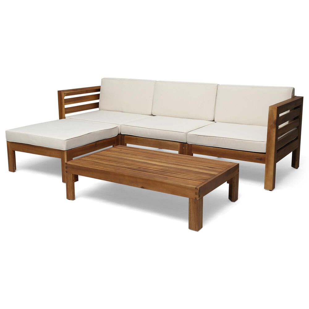 Hearth and Haven Cambridge 5-Piece Patio Conversation Set with Beige Cushion in Teak, , large