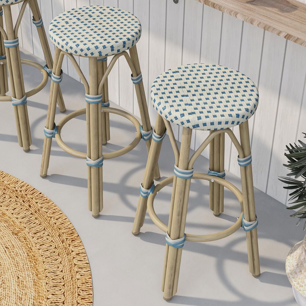 Furniture of America Eldridge 26&quot; Patio Bar Stool in Natural and Blue &#40;Set of 2&#41;, , large