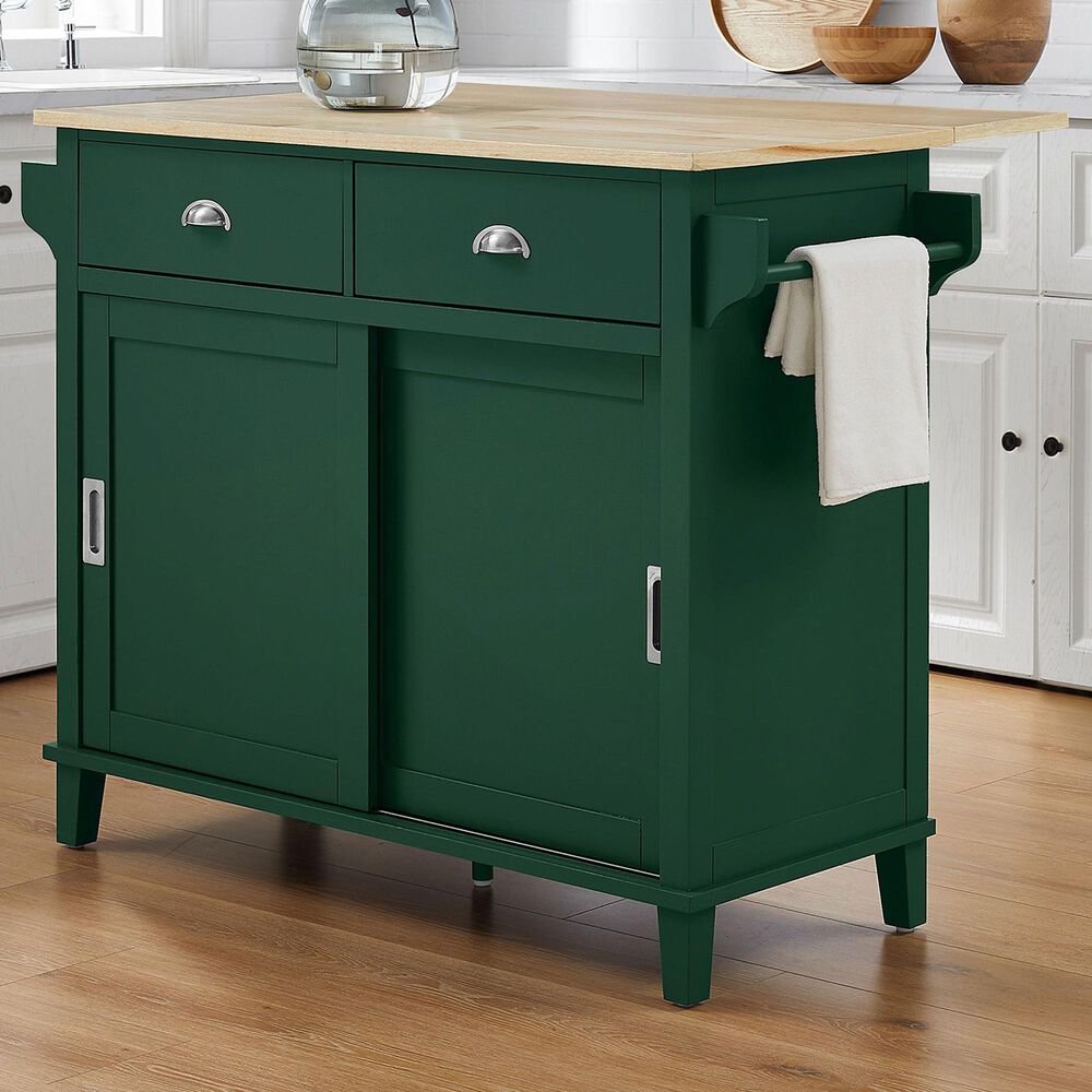 Crosley Furniture Cora Kitchen Island in Emerald Green and Natural NFM