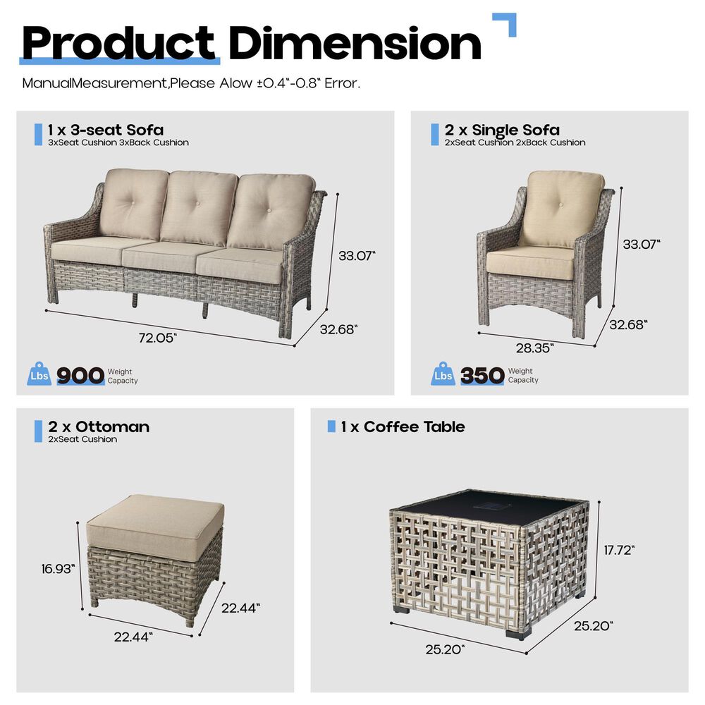 HOMLUX 6-Piece Patio Conversation Set with Coffee Table in Beige, , large