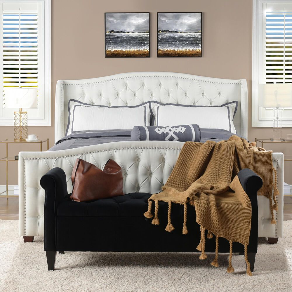 Jennifer Taylor Home Marcella King Upholstered Bed in Antique White