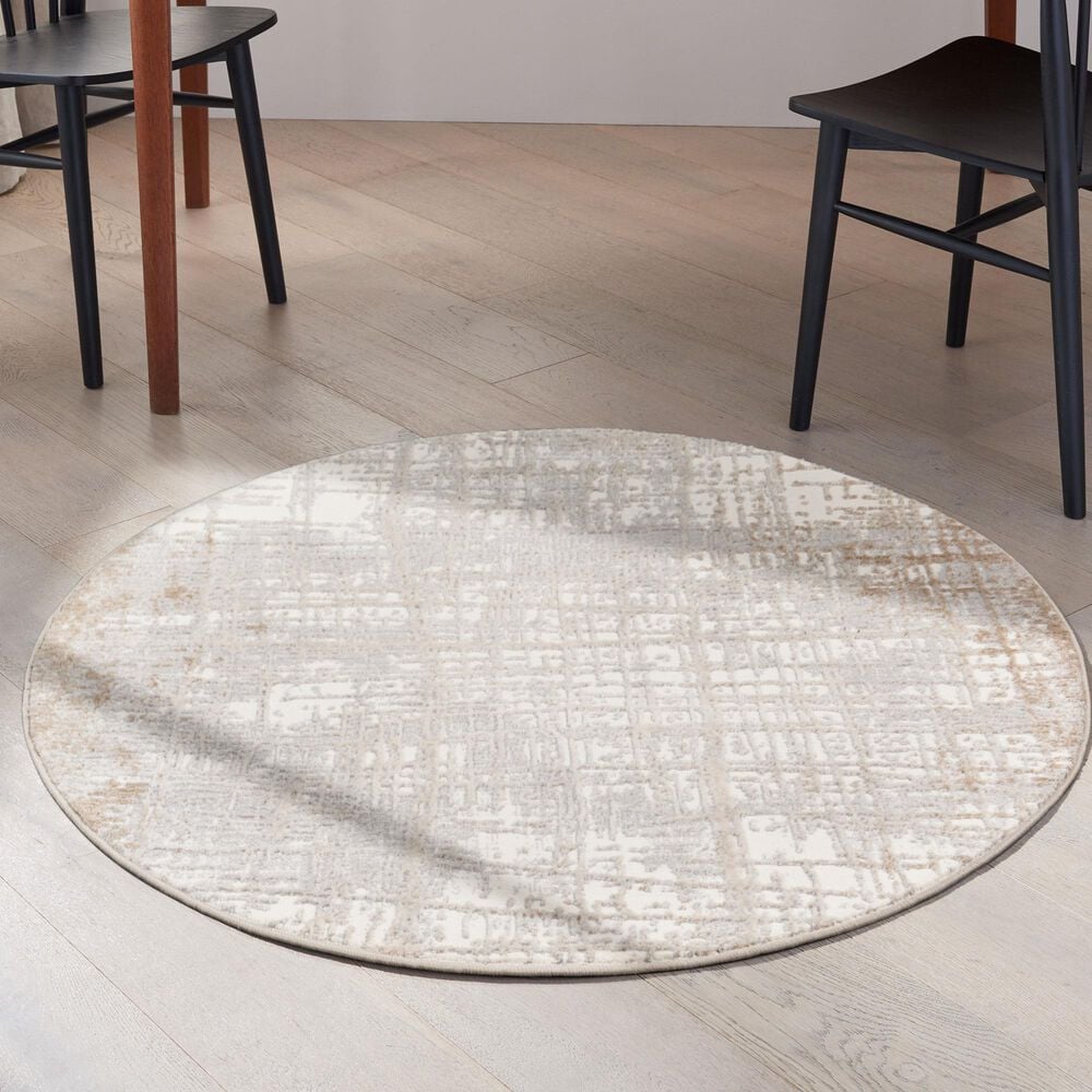 Nourison Rush 4&#39; Round Ivory and Taupe Area Rug, , large