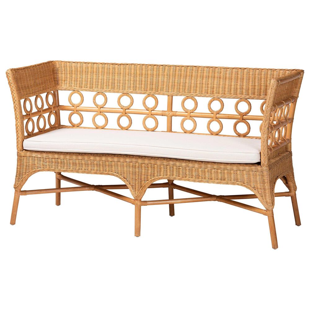 Baxton Studio Oxford Dining Bench with Armrests in Light Honey, , large