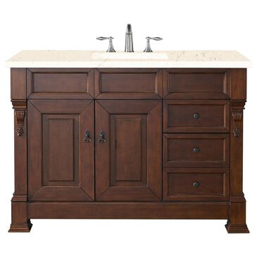 James Martin Brookfield 48" Single Bathroom Vanity in Warm Cherry with 3 cm Eternal Marfil Quartz Top and Rectangle Sink, , large
