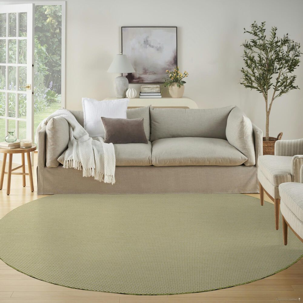 Nourison Courtyard Ivory and Green 8&#39; Round Indoor/Outdoor Area Rug, , large