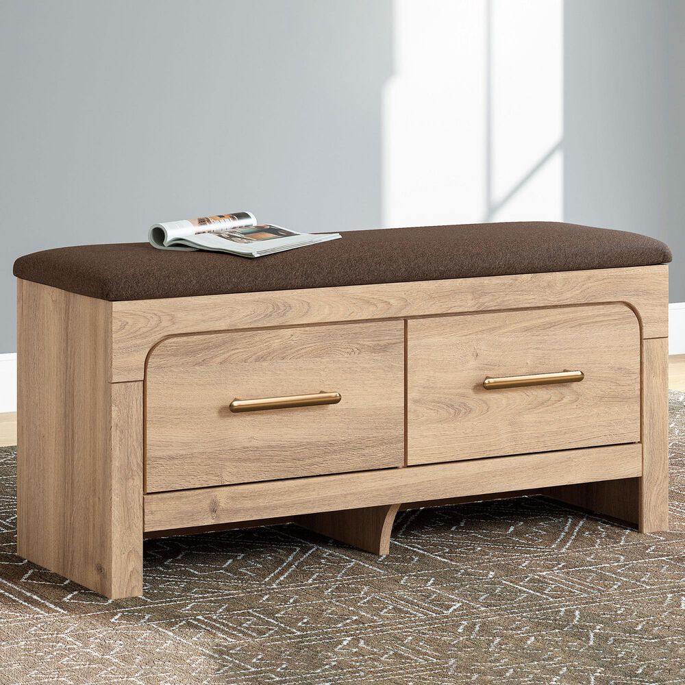 Ashley Kinlanni Storage Bench with Brown Cushion in Tan, , large