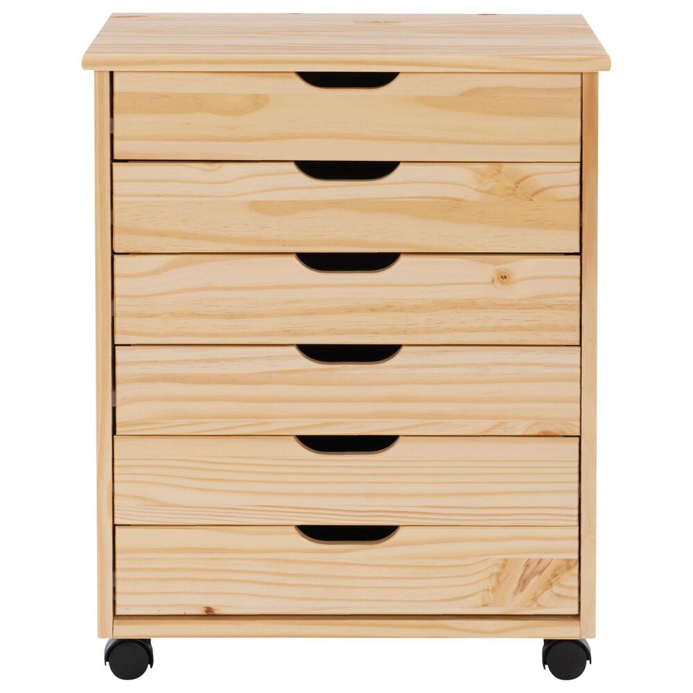Linon Home Decor Cary 6-Drawer Wide Rolling Cart in Natural, , large