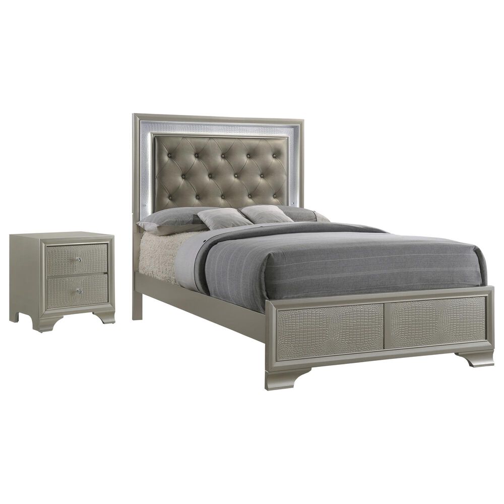 Crown Mark Lyssa Full Panel Bed with Nightstand in Champagne, , large