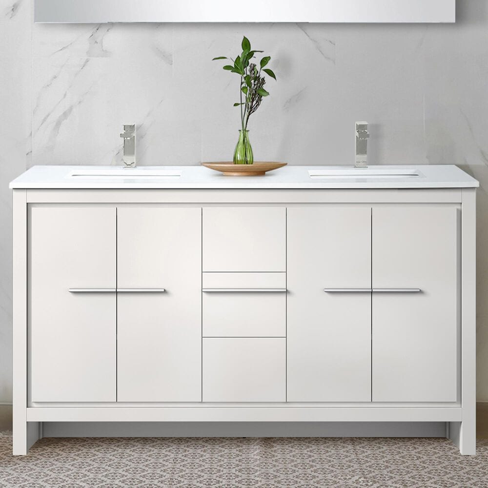 Lexora Home Lafarre 60&quot; Double Bathroom Vanity in White with 2 cm White Cultured Marble Top and Rectangular Sinks, , large