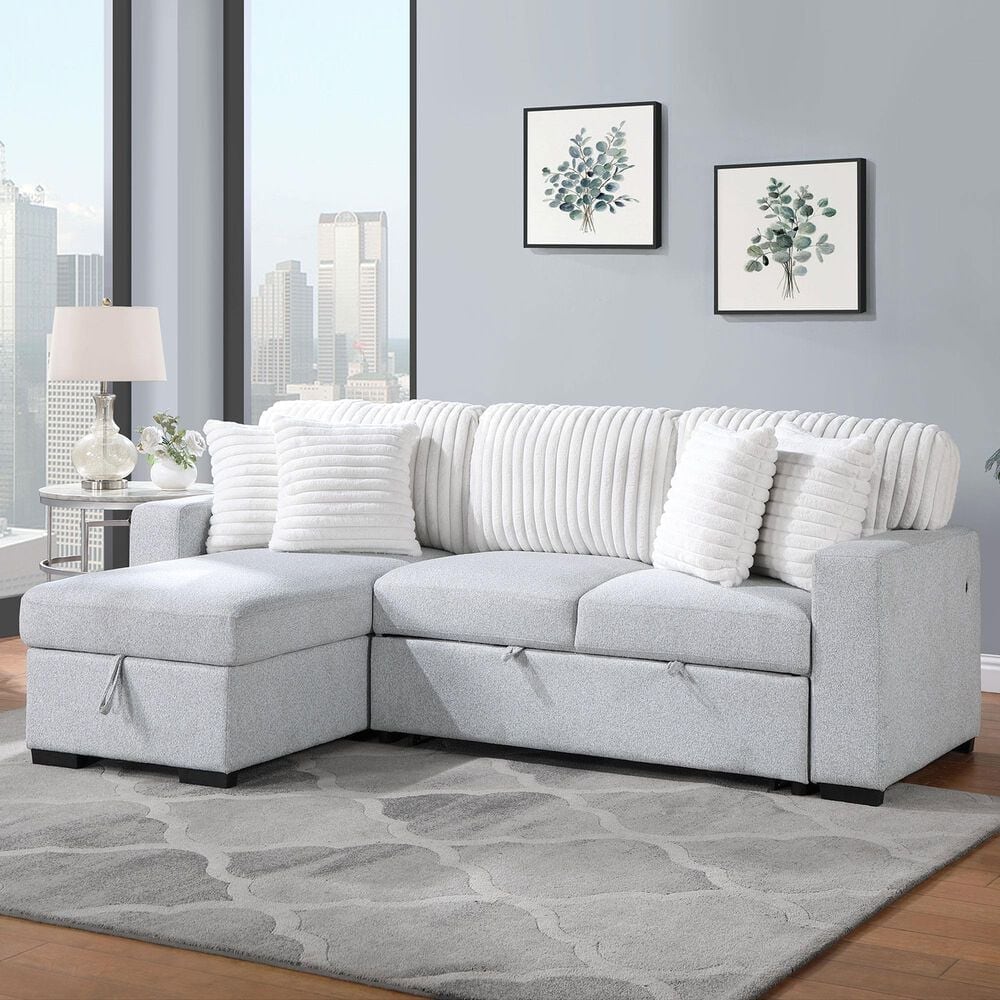 Global Furniture USA Stationary Sofa Sleeper with Reversible Chaise in Grey, , large