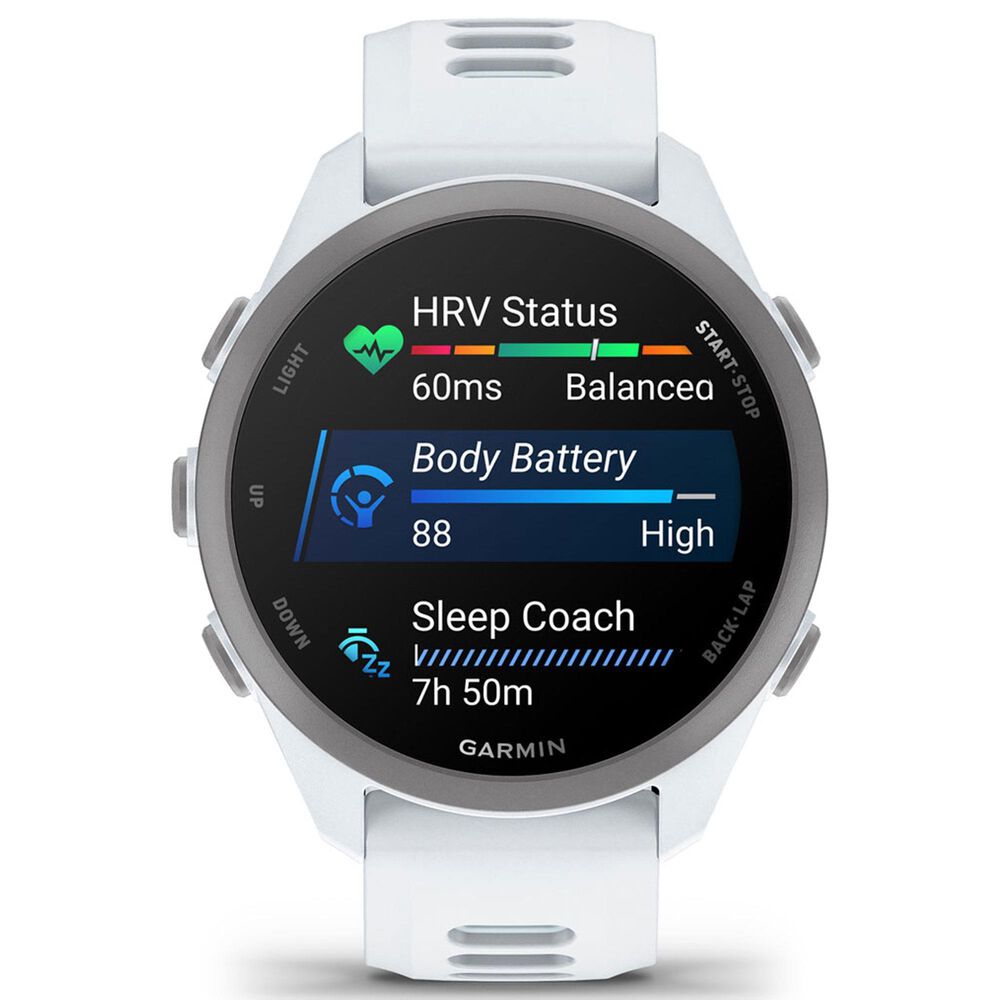 Garmin Forerunner 170 Music Smartwatch 42mm Whitestone Case with Whitestone and Cloud Blue Silicone Band, , large