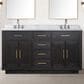Lexora Home Abbey 60" Double Bathroom Vanity in Black Oak with 2 cm White Carrara Marble Top and Rectangular Sinks, , large