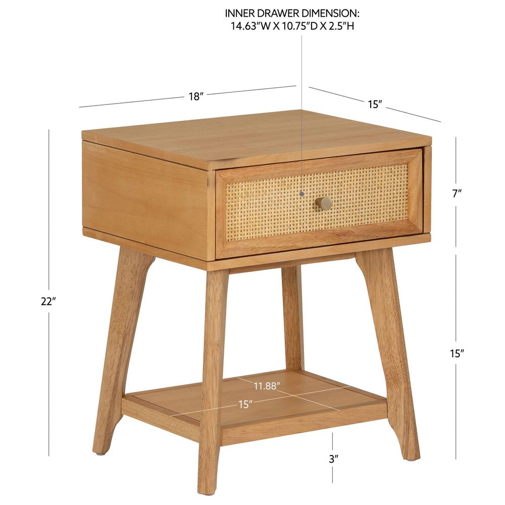 Linon Home Decor Catlett Side Table Nightstand in Natural, , large