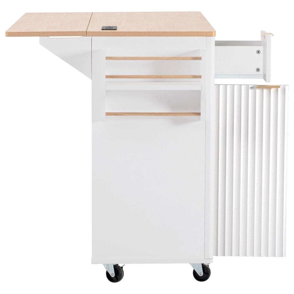 HOMLUX 56" Kitchen Island with Drop Leaf in White, , large