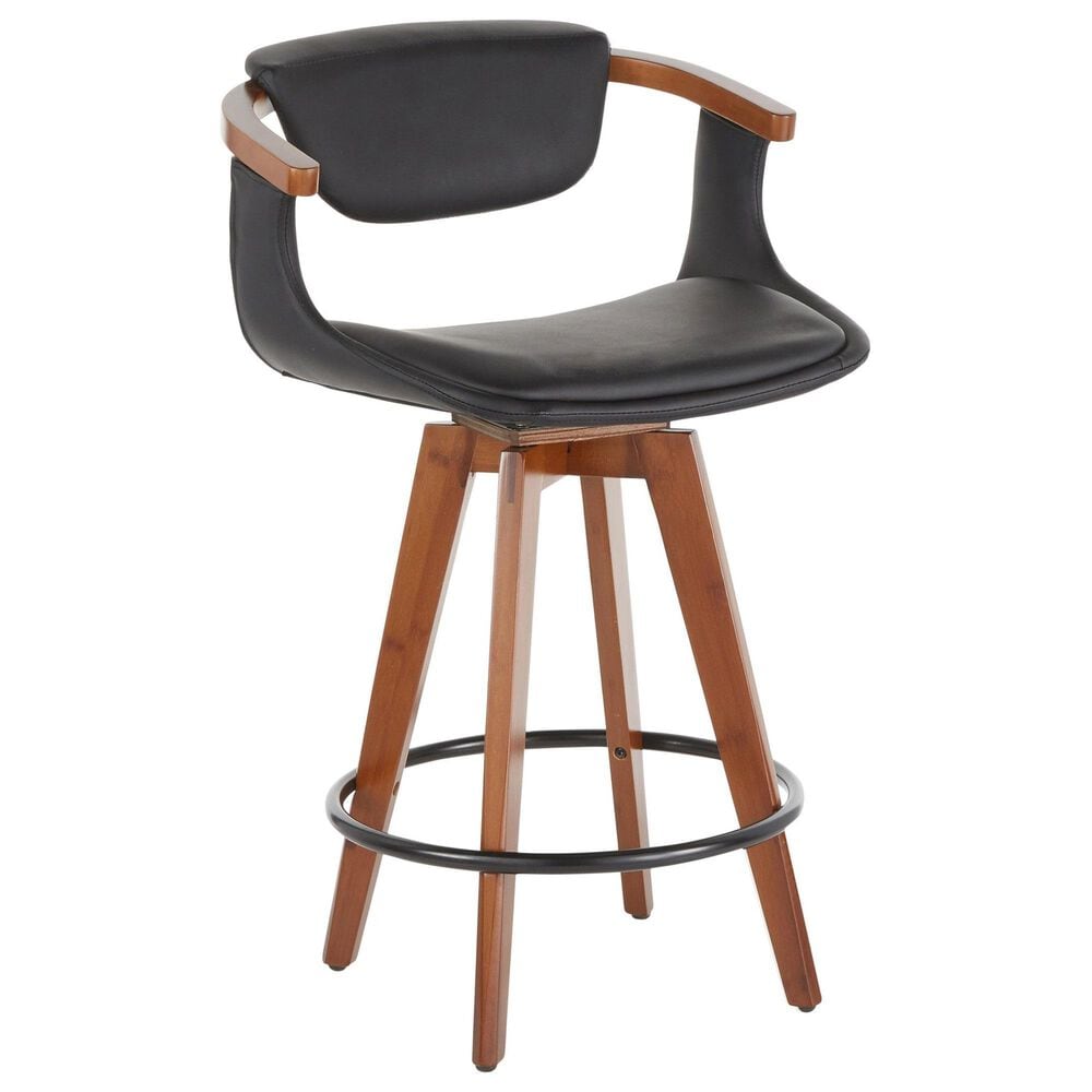 Lumisource Oracle Swivel Counter Stool with Black Cushion in Walnut and Black, , large